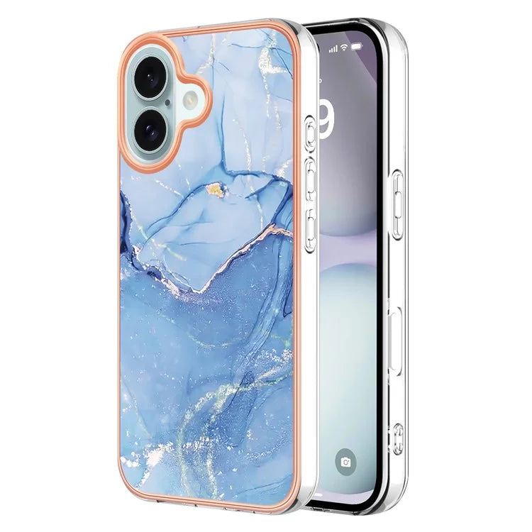 YB IMD Series-16 Style-E For iPhone 16 Plus TPU Case Marble Pattern Electroplating Phone Cover