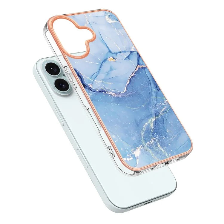 YB IMD Series-16 Style-E For iPhone 16 Plus TPU Case Marble Pattern Electroplating Phone Cover