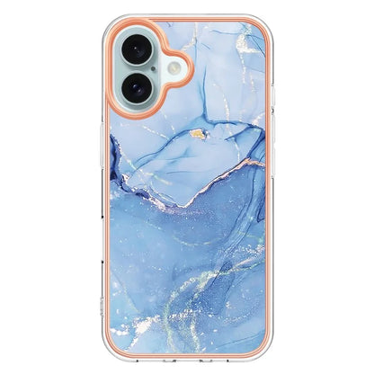 YB IMD Series-16 Style-E For iPhone 16 Plus TPU Case Marble Pattern Electroplating Phone Cover
