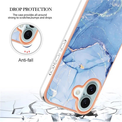 YB IMD Series-16 Style-E For iPhone 16 Plus TPU Case Marble Pattern Electroplating Phone Cover