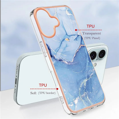 YB IMD Series-16 Style-E For iPhone 16 Plus TPU Case Marble Pattern Electroplating Phone Cover