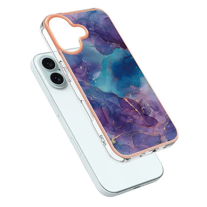 YB IMD Series-16 Style-E For iPhone 16 Plus TPU Case Marble Pattern Electroplating Phone Cover