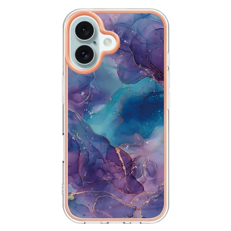 YB IMD Series-16 Style-E For iPhone 16 Plus TPU Case Marble Pattern Electroplating Phone Cover