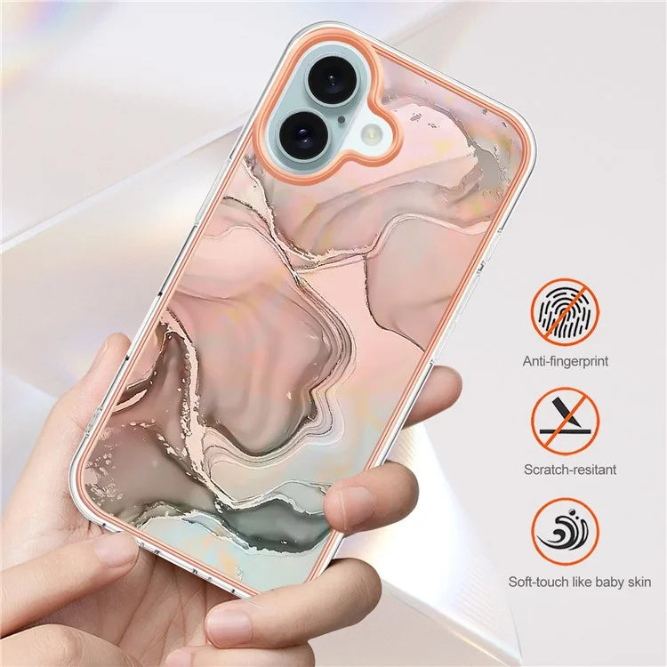 YB IMD Series-16 Style-E For iPhone 16 Plus TPU Case Marble Pattern Electroplating Phone Cover