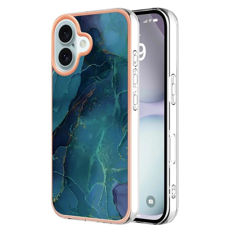 YB IMD Series-16 Style-E For iPhone 16 Plus TPU Case Marble Pattern Electroplating Phone Cover