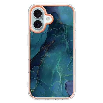 YB IMD Series-16 Style-E For iPhone 16 Plus TPU Case Marble Pattern Electroplating Phone Cover