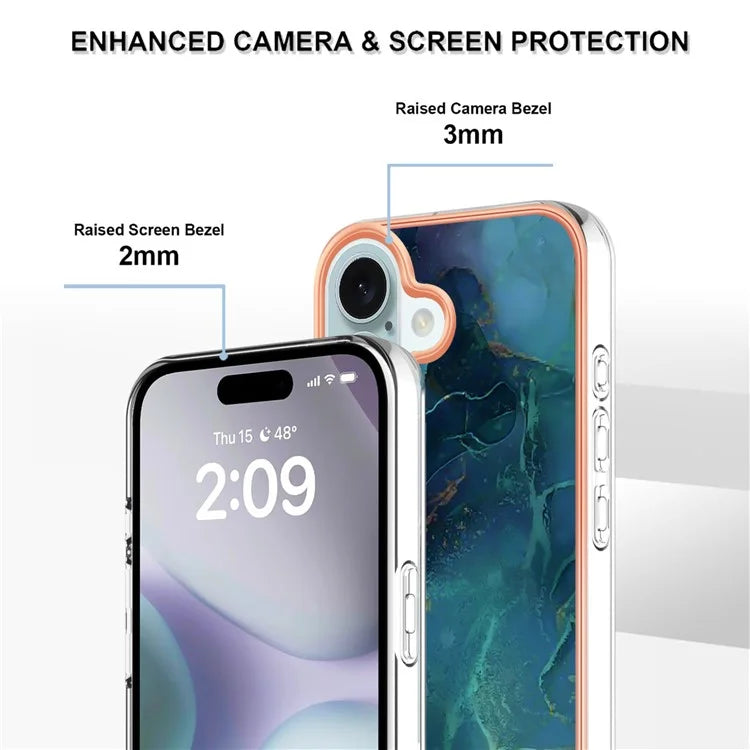YB IMD Series-16 Style-E For iPhone 16 Plus TPU Case Marble Pattern Electroplating Phone Cover