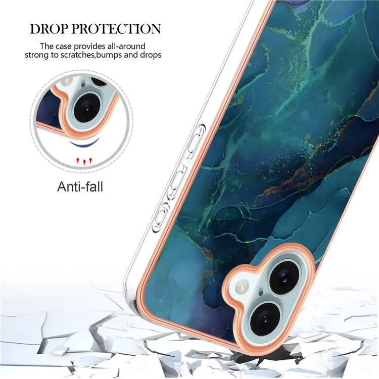 YB IMD Series-16 Style-E For iPhone 16 Plus TPU Case Marble Pattern Electroplating Phone Cover