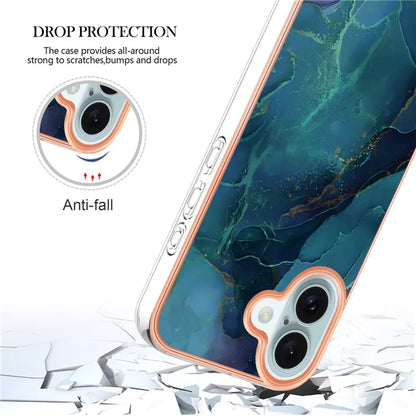 YB IMD Series-16 Style-E For iPhone 16 Plus TPU Case Marble Pattern Electroplating Phone Cover
