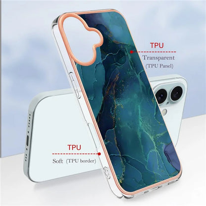 YB IMD Series-16 Style-E For iPhone 16 Plus TPU Case Marble Pattern Electroplating Phone Cover