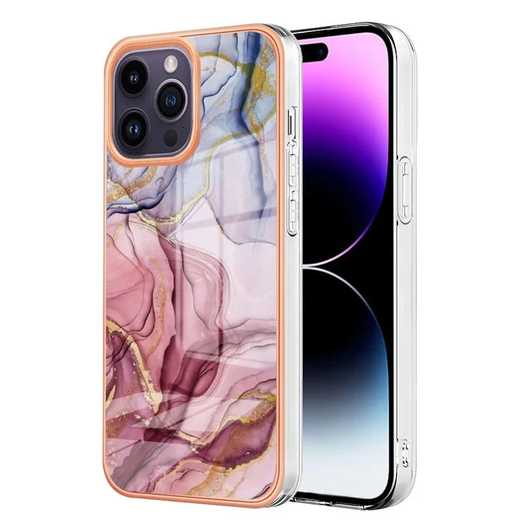 YB IMD Series-16 Style-E For iPhone 16 Pro TPU Case Marble Pattern Electroplating Phone Cover
