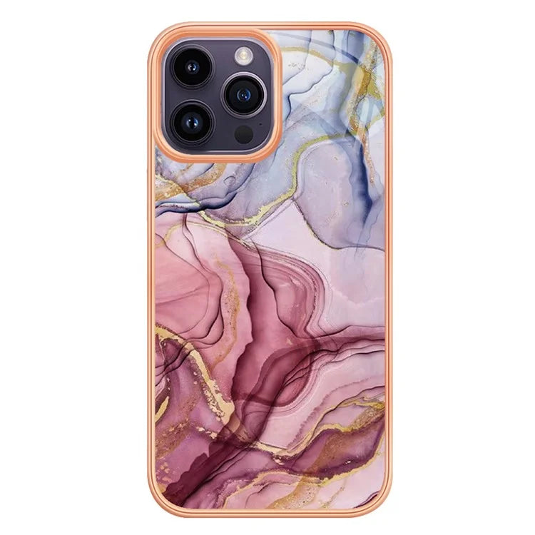 YB IMD Series-16 Style-E For iPhone 16 Pro TPU Case Marble Pattern Electroplating Phone Cover