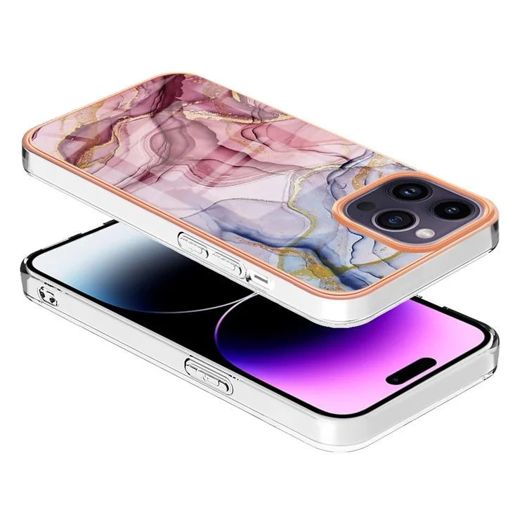 YB IMD Series-16 Style-E For iPhone 16 Pro TPU Case Marble Pattern Electroplating Phone Cover