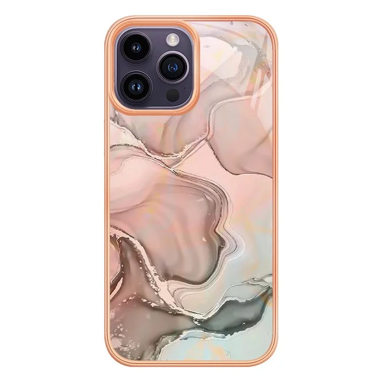 YB IMD Series-16 Style-E For iPhone 16 Pro TPU Case Marble Pattern Electroplating Phone Cover