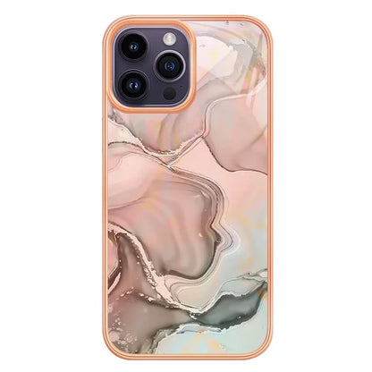 YB IMD Series-16 Style-E For iPhone 16 Pro TPU Case Marble Pattern Electroplating Phone Cover