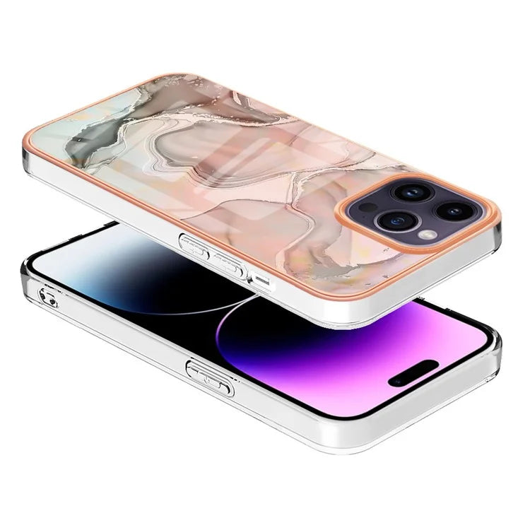 YB IMD Series-16 Style-E For iPhone 16 Pro TPU Case Marble Pattern Electroplating Phone Cover