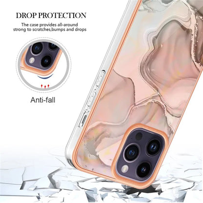 YB IMD Series-16 Style-E For iPhone 16 Pro TPU Case Marble Pattern Electroplating Phone Cover