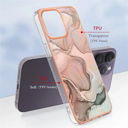 YB IMD Series-16 Style-E For iPhone 16 Pro TPU Case Marble Pattern Electroplating Phone Cover