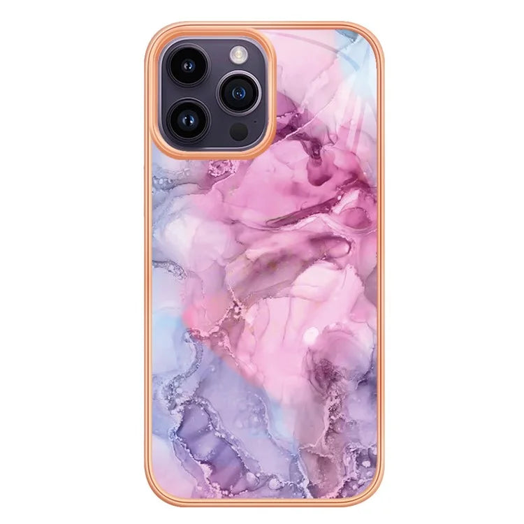 YB IMD Series-16 Style-E For iPhone 16 Pro TPU Case Marble Pattern Electroplating Phone Cover