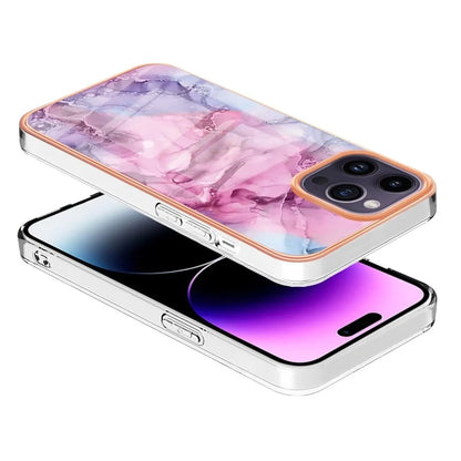 YB IMD Series-16 Style-E For iPhone 16 Pro TPU Case Marble Pattern Electroplating Phone Cover