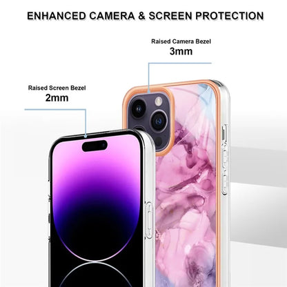 YB IMD Series-16 Style-E For iPhone 16 Pro TPU Case Marble Pattern Electroplating Phone Cover
