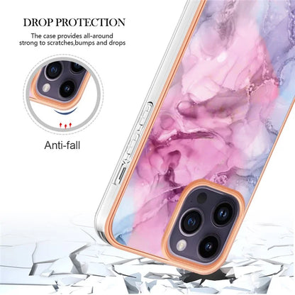 YB IMD Series-16 Style-E For iPhone 16 Pro TPU Case Marble Pattern Electroplating Phone Cover