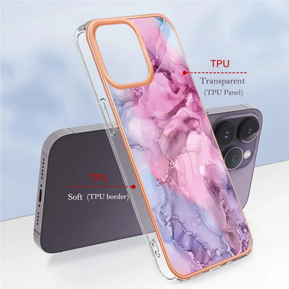 YB IMD Series-16 Style-E For iPhone 16 Pro TPU Case Marble Pattern Electroplating Phone Cover