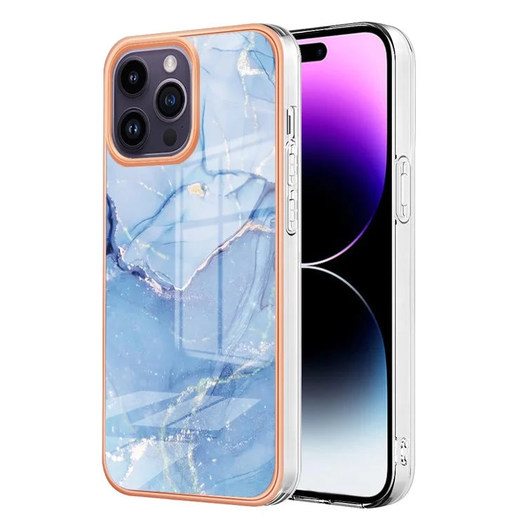 YB IMD Series-16 Style-E For iPhone 16 Pro TPU Case Marble Pattern Electroplating Phone Cover