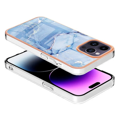 YB IMD Series-16 Style-E For iPhone 16 Pro TPU Case Marble Pattern Electroplating Phone Cover