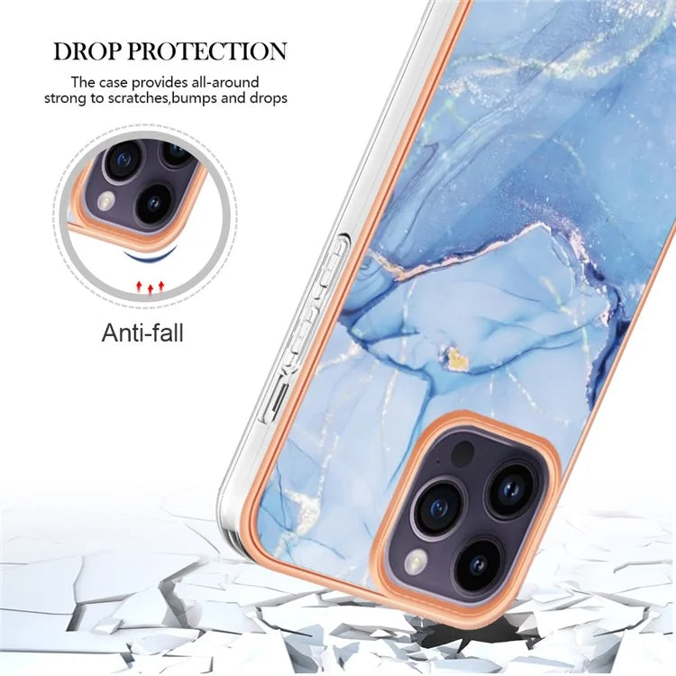YB IMD Series-16 Style-E For iPhone 16 Pro TPU Case Marble Pattern Electroplating Phone Cover