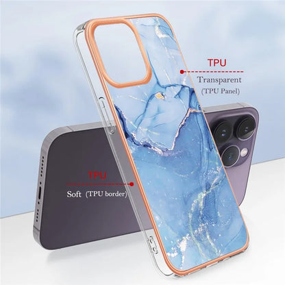 YB IMD Series-16 Style-E For iPhone 16 Pro TPU Case Marble Pattern Electroplating Phone Cover