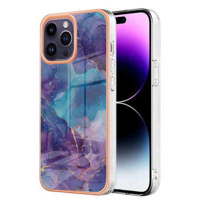 YB IMD Series-16 Style-E For iPhone 16 Pro TPU Case Marble Pattern Electroplating Phone Cover