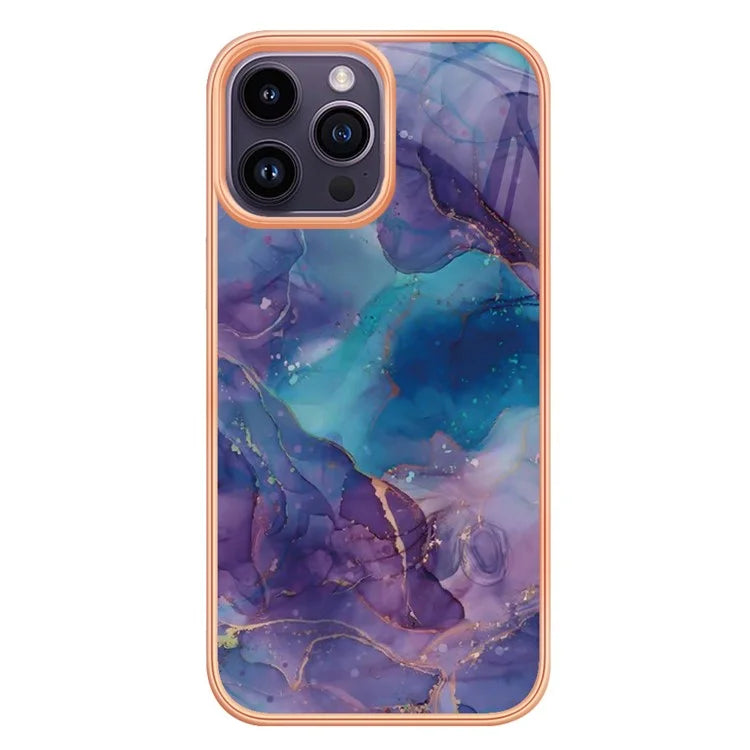 YB IMD Series-16 Style-E For iPhone 16 Pro TPU Case Marble Pattern Electroplating Phone Cover
