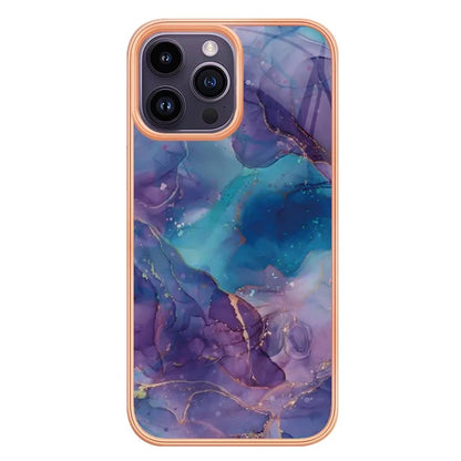 YB IMD Series-16 Style-E For iPhone 16 Pro TPU Case Marble Pattern Electroplating Phone Cover