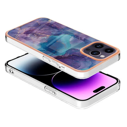 YB IMD Series-16 Style-E For iPhone 16 Pro TPU Case Marble Pattern Electroplating Phone Cover