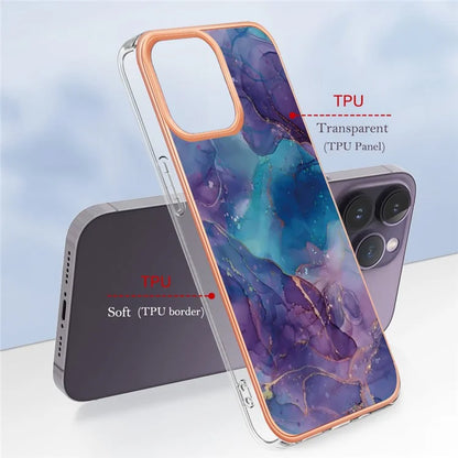 YB IMD Series-16 Style-E For iPhone 16 Pro TPU Case Marble Pattern Electroplating Phone Cover