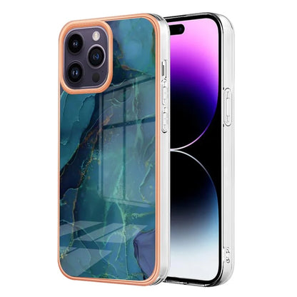 YB IMD Series-16 Style-E For iPhone 16 Pro TPU Case Marble Pattern Electroplating Phone Cover