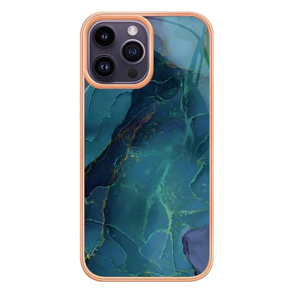 YB IMD Series-16 Style-E For iPhone 16 Pro TPU Case Marble Pattern Electroplating Phone Cover