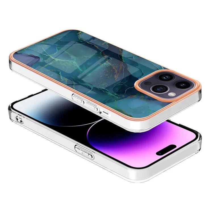 YB IMD Series-16 Style-E For iPhone 16 Pro TPU Case Marble Pattern Electroplating Phone Cover