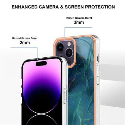 YB IMD Series-16 Style-E For iPhone 16 Pro TPU Case Marble Pattern Electroplating Phone Cover