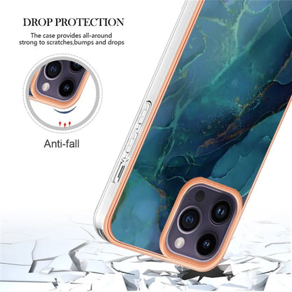 YB IMD Series-16 Style-E For iPhone 16 Pro TPU Case Marble Pattern Electroplating Phone Cover