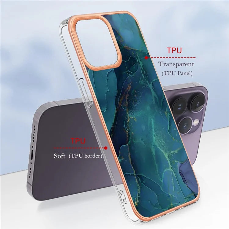 YB IMD Series-16 Style-E For iPhone 16 Pro TPU Case Marble Pattern Electroplating Phone Cover