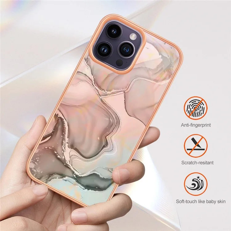 YB IMD Series-16 Style-E For iPhone 16 Pro TPU Case Marble Pattern Electroplating Phone Cover
