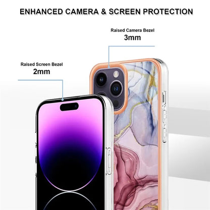 YB IMD Series-16 Style-E For iPhone 16 Pro Max TPU Case Marble Pattern Electroplating Phone Cover