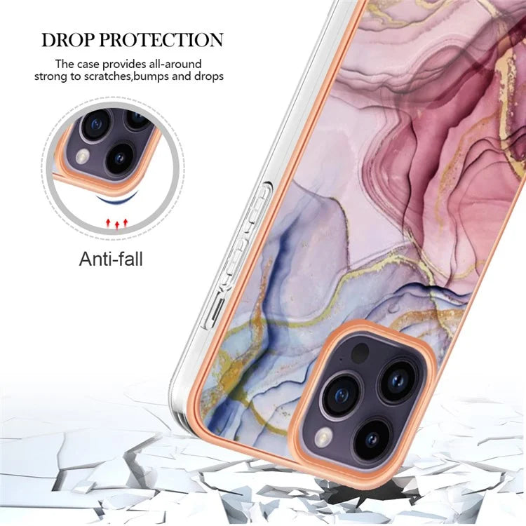 YB IMD Series-16 Style-E For iPhone 16 Pro Max TPU Case Marble Pattern Electroplating Phone Cover