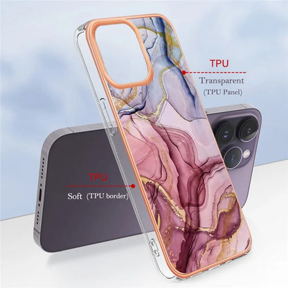 YB IMD Series-16 Style-E For iPhone 16 Pro Max TPU Case Marble Pattern Electroplating Phone Cover