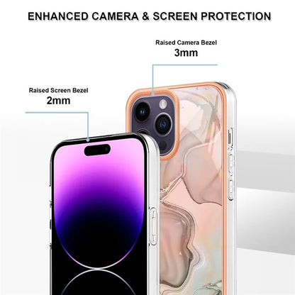 YB IMD Series-16 Style-E For iPhone 16 Pro Max TPU Case Marble Pattern Electroplating Phone Cover