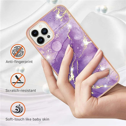 YB IMD Series-16 Style-E For iPhone 16 Pro Phone Case IMD Marble Pattern TPU Back Cover