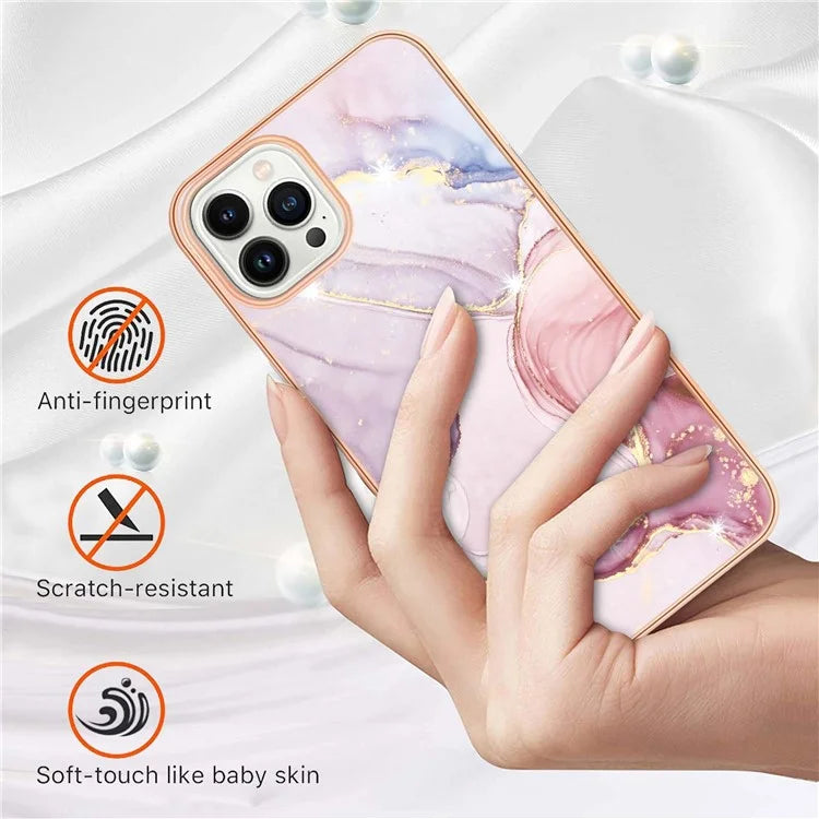 YB IMD Series-16 Style-E For iPhone 16 Pro Phone Case IMD Marble Pattern TPU Back Cover