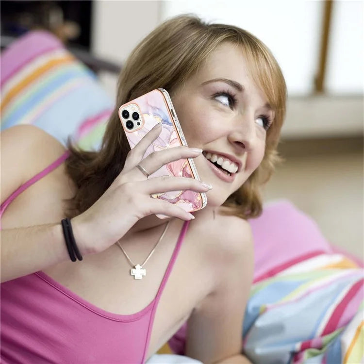 YB IMD Series-16 Style-E For iPhone 16 Pro Phone Case IMD Marble Pattern TPU Back Cover